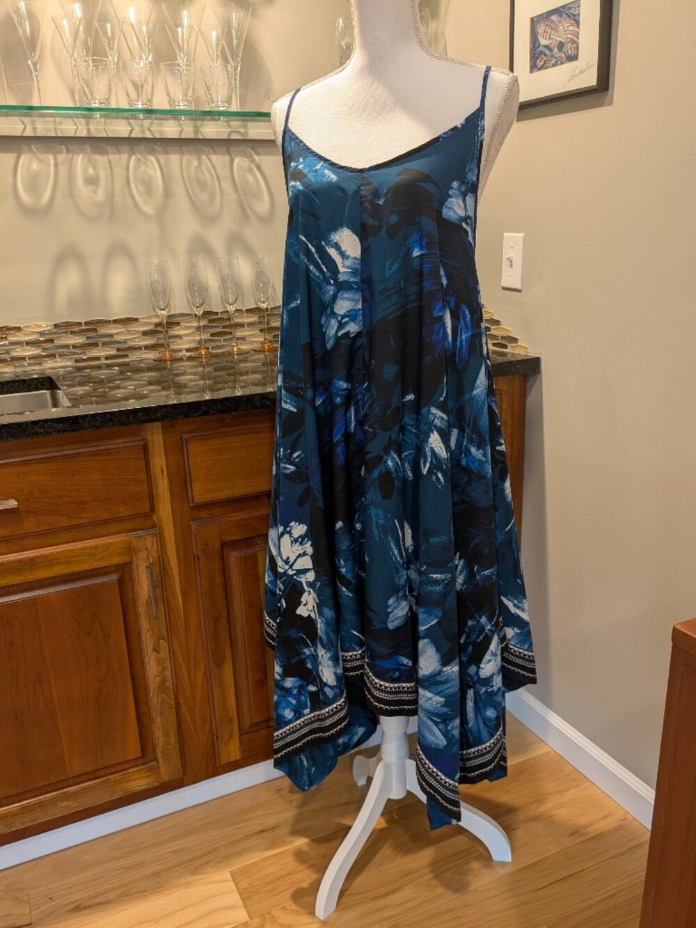 Swimsuits for all Blue Flowy Beach Pool Coverup Adjustable Strap Shark Bite Hem